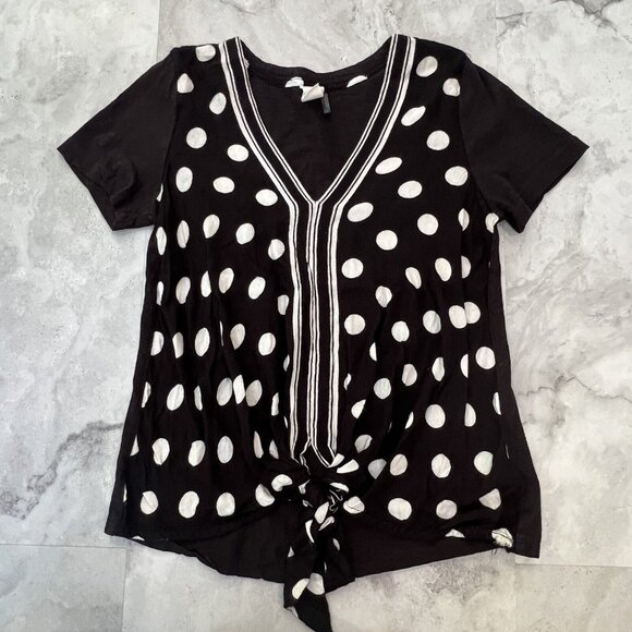 Anthropologie Tops - Anthropologie Akemi + Kin XSmall XS Black & White Polka Dot V‎ Neck Tee Tie Top